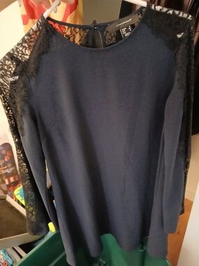 Atmosphere Navy Dress with Black Lace Trim